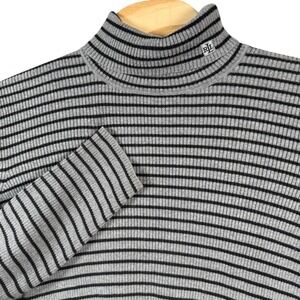 Lauren Ralph Lauren Turtleneck Sweater Women Large Grey Striped Ribbed Knit